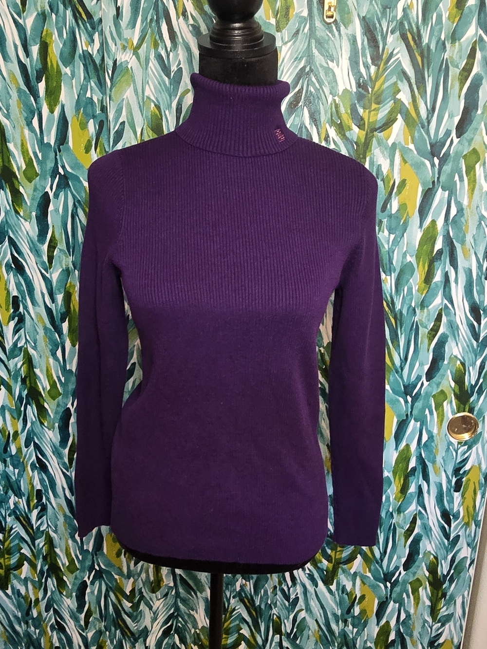 Lauren Ralph Lauren Purple Ribbed Knit Turtleneck Sweater Size M
